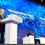 Russian President Vladimir Putin speaks at the plenary session of the Russia-Africa Economic and Humanitarian Forum in Moscow.