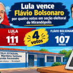 Lula supera Flávio Bolsonaro por quatro votos em apenas uma seção de Mirandópolis