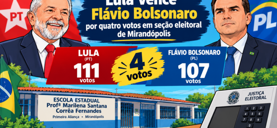 Lula supera Flávio Bolsonaro por quatro votos em apenas uma seção de Mirandópolis